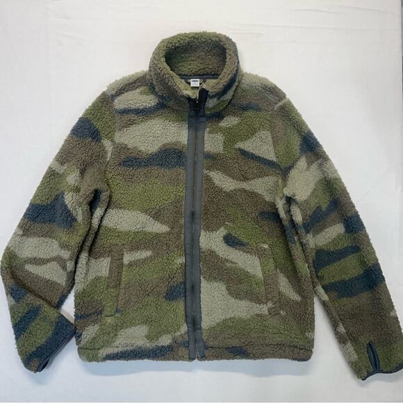 Old Navy Camo Teddy Fleece Jacket women’s Size Medium full zip green brown gray - Picture 3 of 8